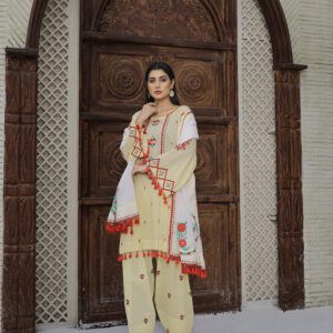 SUNSHINE – Hand-Painted Yellow Kurta Set with Embroidered Details.